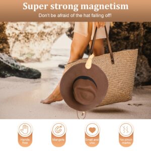 Fikoksol Magnetic Hat Clip for Travel on Bag, Light Khaki Silicone Hat Clip Magnet Hat Holder Hat Hook for Bag Tote Luggage, Beach Straw Hat Carry Clip, Vacation Traveling Essentials Accessory