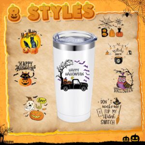 Singhoow 8 Pcs Halloween Tumbler with Lid and Straw 12 oz Halloween Coffee Mugs Stainless Steel Insulated Pumpkin Ghost Bat Boo Witch Halloween Wine Cup Bulk for Halloween Party Travel Men Women Gift