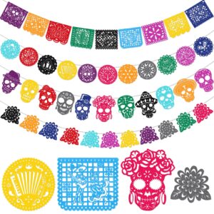 howaf 42pcs day of the dead papel picado banner, felt dia de los muertos sugar skull marigold hanging garland for mexican dia de los muertos altar decor, colorful cinco de mayo flag banner