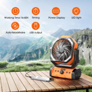 Peouix Portable Rechargeable Camping Fan - 20000mAh Cordless Battery Powered Fan with LED Lantern, Remote Auto Oscillating USB C Table Battery Operated Tent Fan for Travel Outdoor Beach