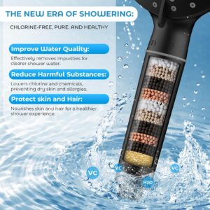 Filtered Shower Head With Handheld, 5 Spray Mode With Filters High Pressure Water Flow Showerhead, Water Softener Filters Beads For Hard Water Remove Chlorine Reduces Dry Itchy Skin-Black.