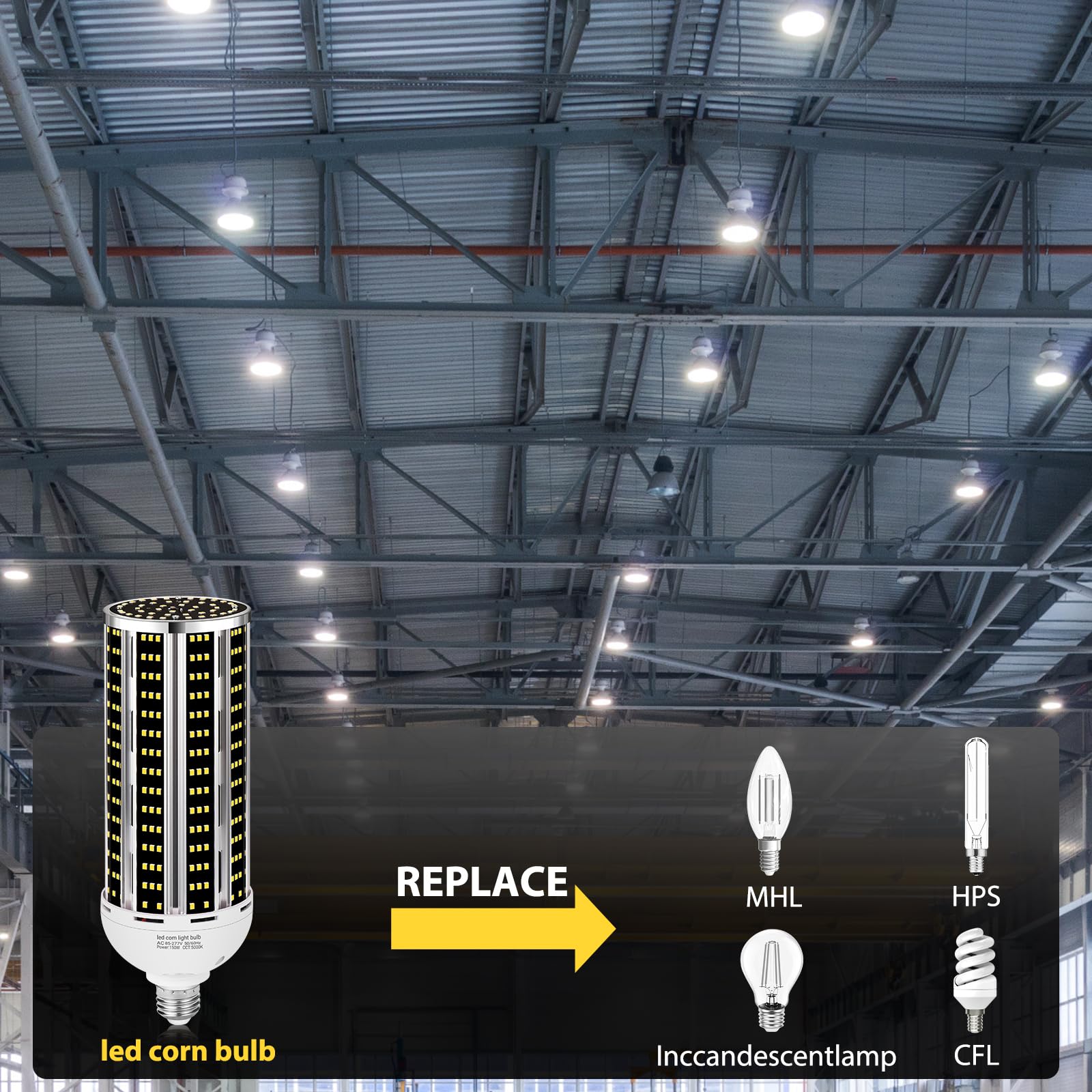 150W 2 pack LED Corn Light Bulb(1500W Equivalent ) ,Commercial Grade DayLight 5000K E26/E39 22900LM Medium Mogul Base LED Lamp,Large Area Lights For Outdoor Indoor Garage Warehouse Factory Bay Light