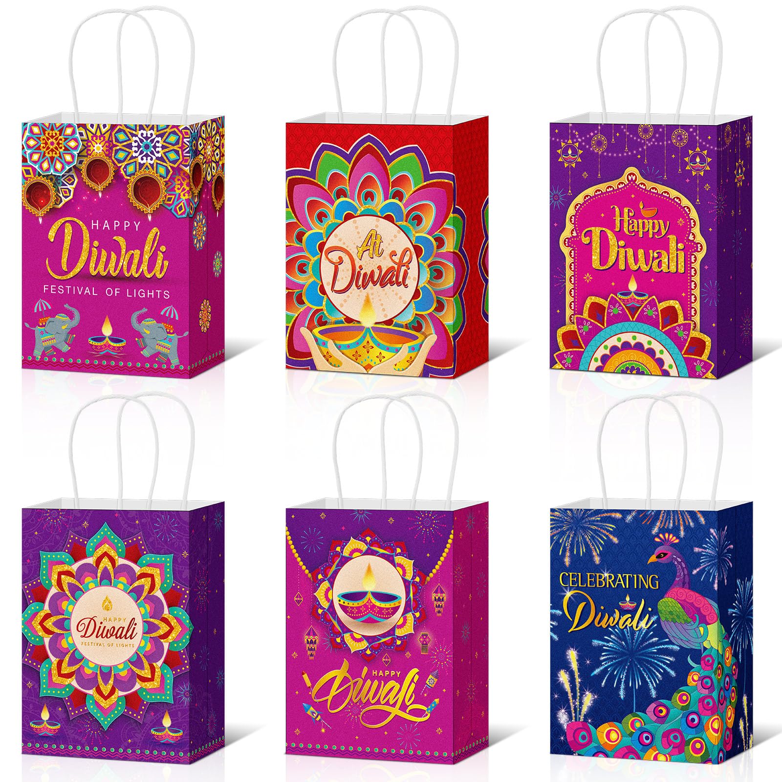 Skyygemm 30 Pcs Diwali Gift Bags with Handles Large Happy Diwali Treat Bags Diwali Goody Paper Bags for Diwali Party Favor Supplies Decor Candy Gifts Containers