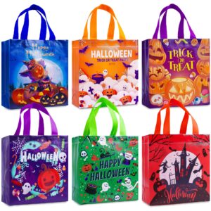 happy halloween trick or treat bags pumpkin ghost witch gift bags, halloween candy tote bags with handles for kids, non-woven halloween bags for gifts wrapping, party supplies, 9.1×8.7×4.5inch,6-piece