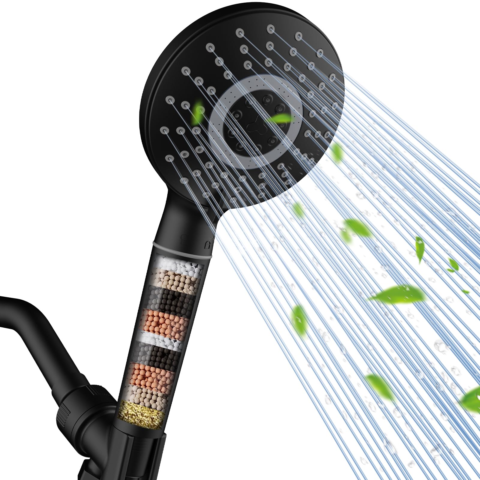 Filtered Shower Head With Handheld, 5 Spray Mode With Filters High Pressure Water Flow Showerhead, Water Softener Filters Beads For Hard Water Remove Chlorine Reduces Dry Itchy Skin-Black.