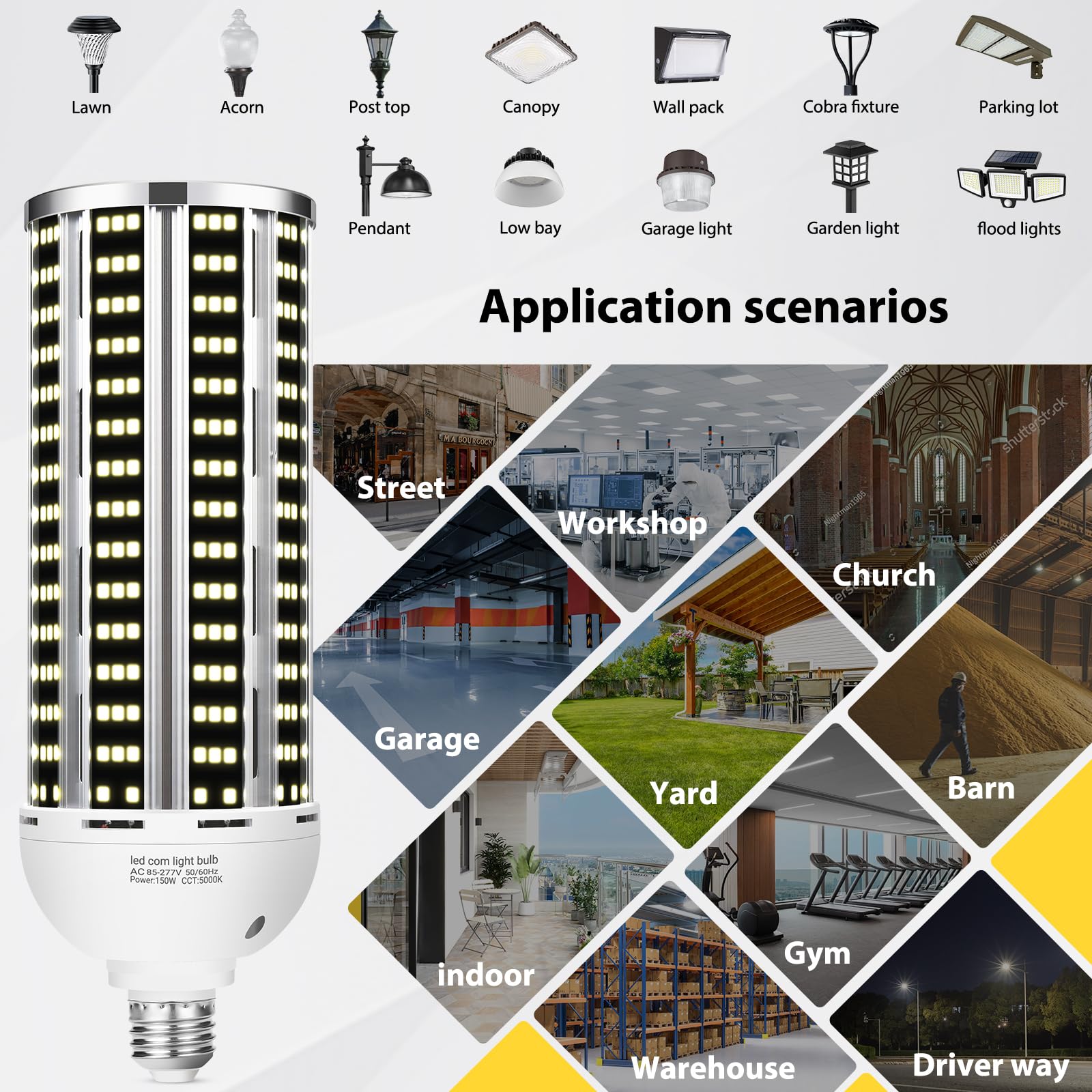 150W 2 pack LED Corn Light Bulb(1500W Equivalent ) ,Commercial Grade DayLight 5000K E26/E39 22900LM Medium Mogul Base LED Lamp,Large Area Lights For Outdoor Indoor Garage Warehouse Factory Bay Light