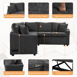 Livavege Convertible Sleeper Sectional Sofa with Pull-Out Bed and Storage Space & Ottoman, Armrest w/USB Ports & Cup Holders, Corner 6 Person L-Shape Couch for Living Room, Office, Apartment