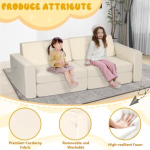 CATMIX Modular Kid Play Couch, 10PCS Kids Couch Sectional Sofa Soft & Stylish Toddler for Playroom Bedroom, Kids Adults, Floor Foam Sofa for Boys and Girls (Beige)