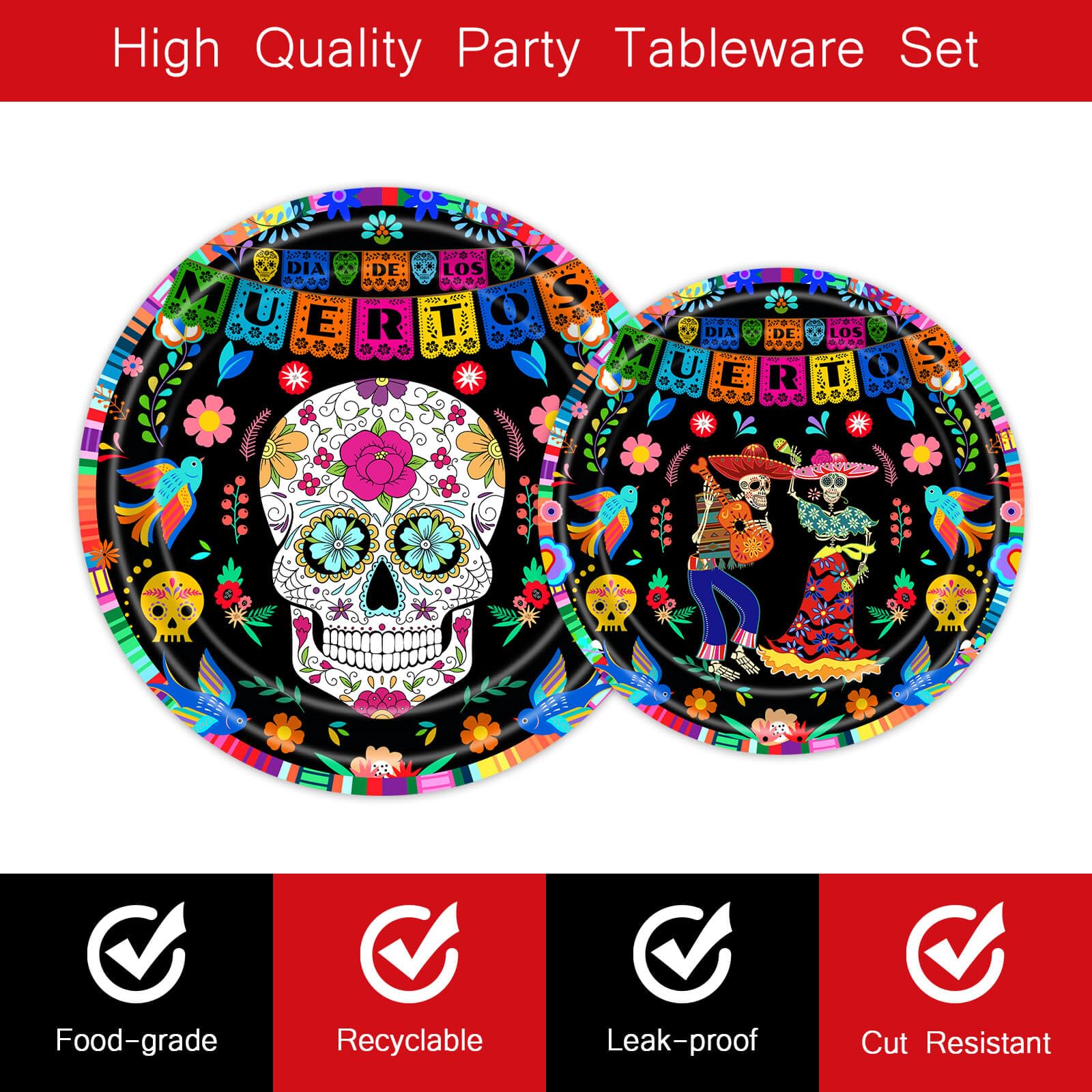 96Pcs Day of The Dead Plates Napkins Mexican Dia DE Los Muertos Party Supplies Tableware Fiesta Sugar Skull Dinnerware for Halloween Party Serve 24 Guests