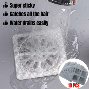 10 Pack Shower Drain Hair Catcher Shower Drain Cover,4"X4" Disposable Hair Drain Mesh Stickers,Bathtub Hair Catcher for Drain,Shower Floor Drain Cover Square,Bathroom,Laundry, Bathtub (10PCS)