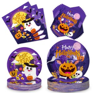 150 pcs halloween plates and napkins sets - cute happy halloween party supplies tableware, halloween disposable paper plates napkins set for halloween birthday party decorations favors, serve 50