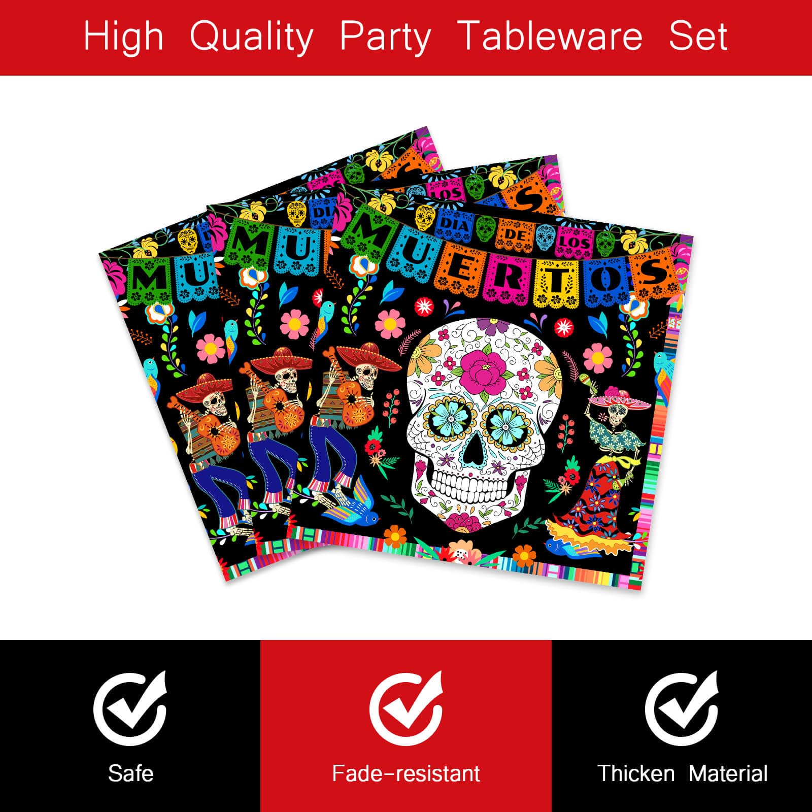 96Pcs Day of The Dead Plates Napkins Mexican Dia DE Los Muertos Party Supplies Tableware Fiesta Sugar Skull Dinnerware for Halloween Party Serve 24 Guests