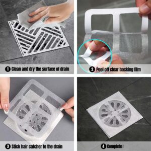 10 Pack Shower Drain Hair Catcher Shower Drain Cover,4"X4" Disposable Hair Drain Mesh Stickers,Bathtub Hair Catcher for Drain,Shower Floor Drain Cover Square,Bathroom,Laundry, Bathtub (10PCS)