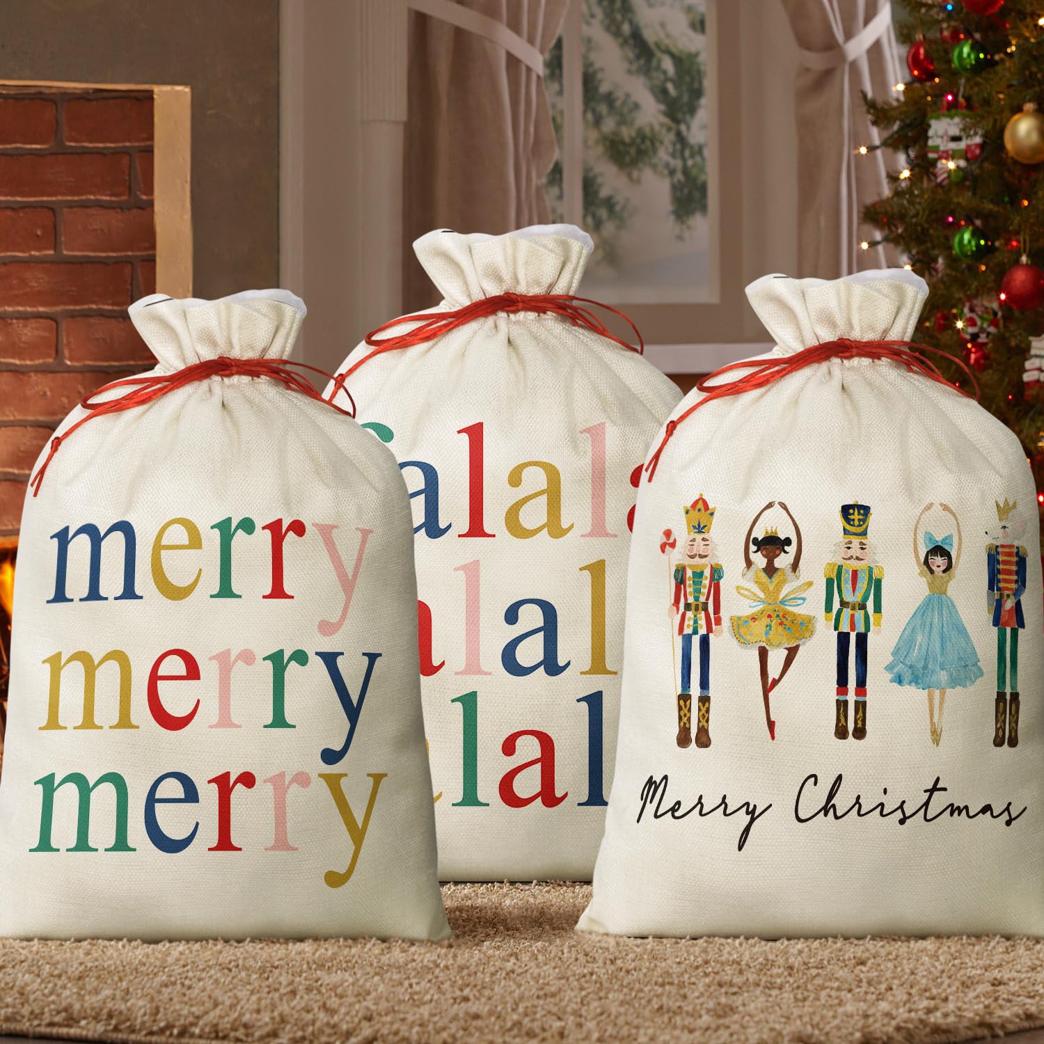 Horaldaily 3PCS Christmas Gift Bag Christmas Sacks for Presents 16x20 Inch,Merry Christmas Falala Stocking Storage Sack Present Xmas Gift Bags Party Favors Bags