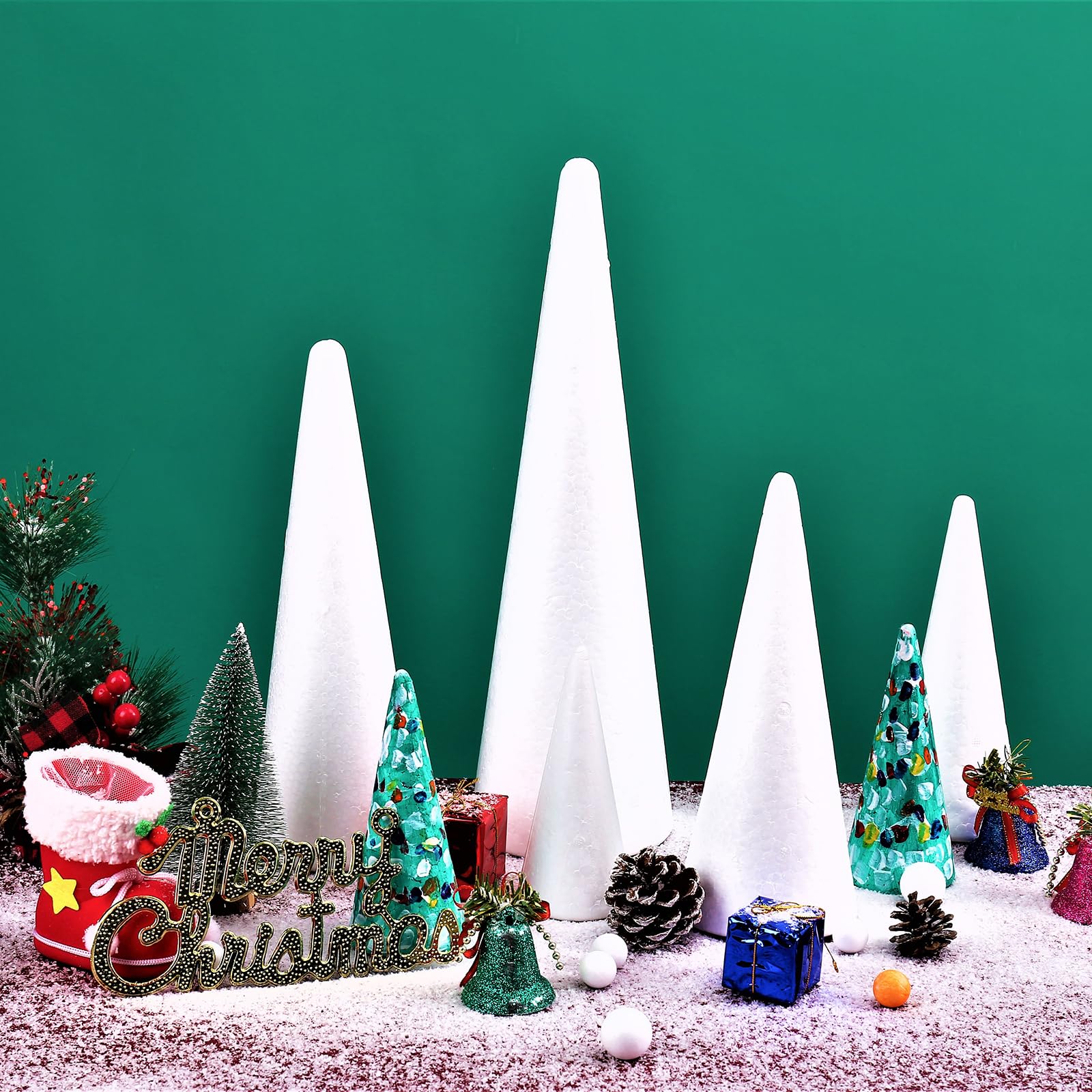 FFchuanhe 20-Pack Craft Foam Cones, Foam Tree Cones, Assorted Sizes Cones Shaped Foam (2.5,4,6,8in), for Arts and Crafts, Christmas Tree, School, Wedding, Birthday, DIY Home Craft Project