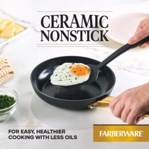 Farberware Forged Induction Ceramic Cookware Nonstick Frying Pan/Skillet, Dishwasher Safe, Suitable for All Stovetops, 8.25 Inch Fry Pan - Black and Gold