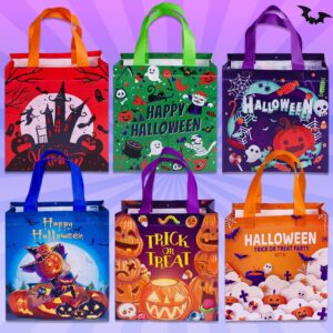 Happy Halloween Trick or Treat Bags Pumpkin Ghost Witch Gift Bags, Halloween Candy Tote Bags with Handles for Kids, Non-Woven Halloween Bags for Gifts Wrapping, Party Supplies, 9.1×8.7×4.5inch,6-Piece