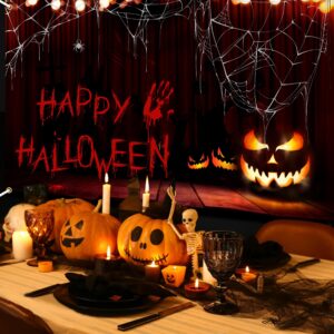 Tokcousun Happy Halloween Banner, 71x45 Inch Handprint Bloodstain Happy Halloween Backdrop, Scary Happy Halloween Backdrop Party Decorations Pumpkin Halloween Banner for Halloween Wall Photo Booth Decorations Indoor Outdoor