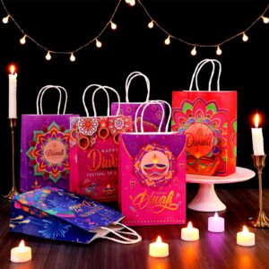 Skyygemm 30 Pcs Diwali Gift Bags with Handles Large Happy Diwali Treat Bags Diwali Goody Paper Bags for Diwali Party Favor Supplies Decor Candy Gifts Containers