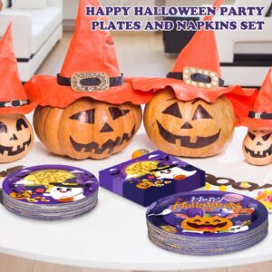 150 Pcs Halloween Plates and Napkins Sets - Cute Happy Halloween Party Supplies Tableware, Halloween Disposable Paper Plates Napkins Set for Halloween Birthday Party Decorations Favors, Serve 50