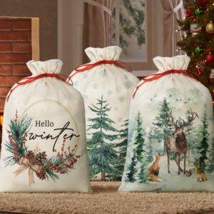 horaldaily 3pcs christmas gift bag christmas sacks for presents 16x20 inch,christmas tree snow deer stocking storage sack present xmas gift bags party favors bags