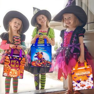 Happy Halloween Trick or Treat Bags Pumpkin Ghost Witch Gift Bags, Halloween Candy Tote Bags with Handles for Kids, Non-Woven Halloween Bags for Gifts Wrapping, Party Supplies, 9.1×8.7×4.5inch,6-Piece