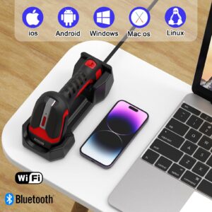 Industrial 2D Bluetooth Barcode Scanner with Charging Base,Bluetooth & 433MHz Wireless 2-in-1 1968ft Transmission Distance,Auto-scanning Available,Support on DPM Code