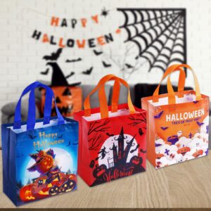 Happy Halloween Trick or Treat Bags Pumpkin Ghost Witch Gift Bags, Halloween Candy Tote Bags with Handles for Kids, Non-Woven Halloween Bags for Gifts Wrapping, Party Supplies, 9.1×8.7×4.5inch,6-Piece