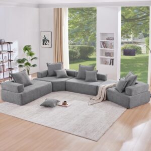 merax 6-8 seat oversized modular sectional sofa with comfy throw pillows luxury boucle floor couch for living room, apartment, spacious foam-filled, free combination, no assembly required, gray