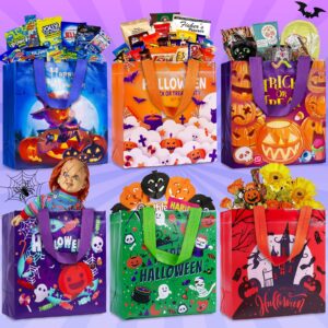 Happy Halloween Trick or Treat Bags Pumpkin Ghost Witch Gift Bags, Halloween Candy Tote Bags with Handles for Kids, Non-Woven Halloween Bags for Gifts Wrapping, Party Supplies, 9.1×8.7×4.5inch,6-Piece