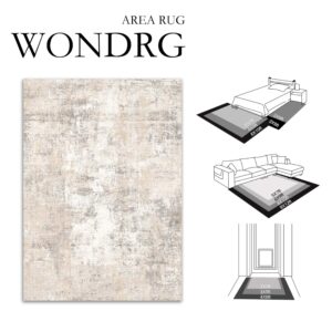 WondRg 8x10 Washable Area Rug Beige Grey Abstract Modern Living Room Bedroom Large Throw Rug Non Slip Soft Distressed Low Pile Neutral Indoor Floor Carpet for Dining Room Kitchen Office Entryway Decor