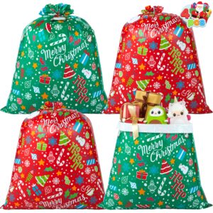 joyin christmas 4 pcs jumbo gift bags, extra large heavy duty 44” x 36” drawstring xmas present bag with tags for big gifts, christmas season, gift giving, holiday presents or decorations