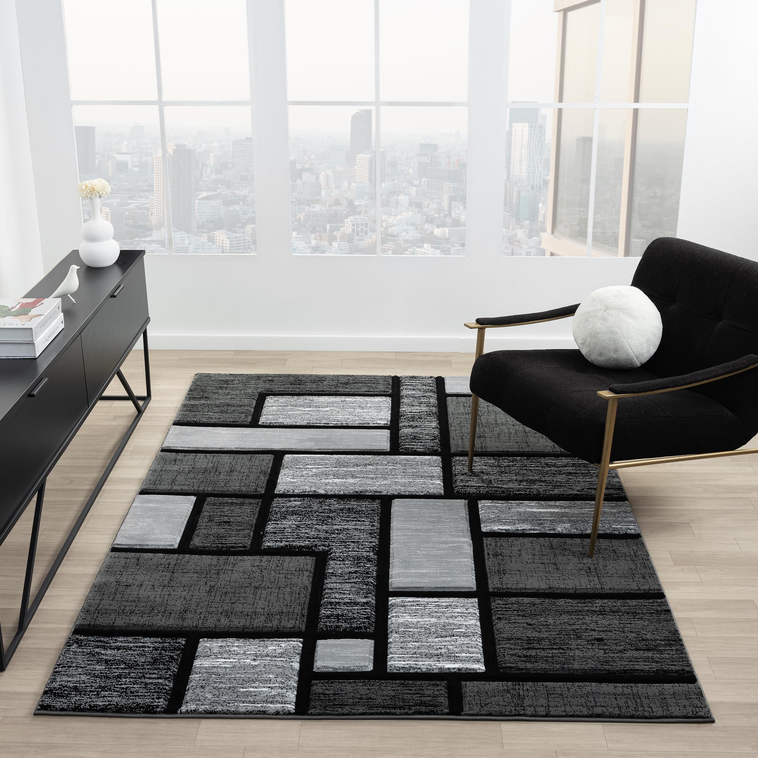 HADBA Geometric Area Rug - Decorative Home & Office Rug - Indoor Carpet for Living Room, Bedroom, Family or Dining Room - Non-Fading Polyester, Stain-Proof - Made in Turkey, Grey 5x7 ft