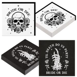 aodaer 48 pieces bride or die paper napkins disposable bride or die party napkins cocktail dinner napkin set 13" x 13" unfolded halloween tableware napkins for bride or die party supplies