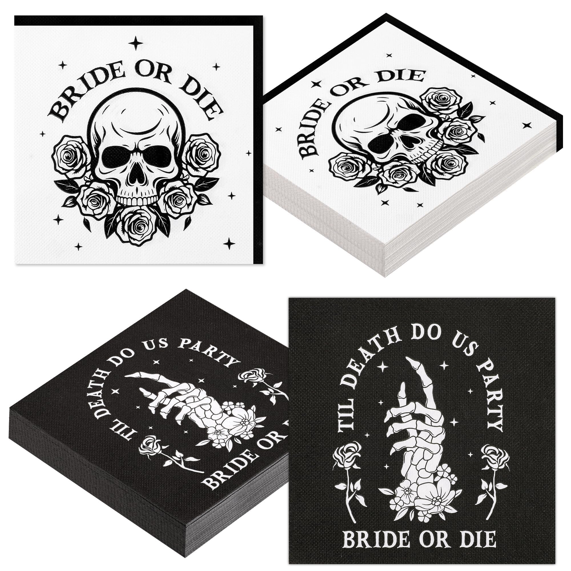 Aodaer 48 Pieces Bride or Die Paper Napkins Disposable Bride or Die Party Napkins Cocktail Dinner Napkin Set 13" x 13" Unfolded Halloween Tableware Napkins for Bride or Die Party Supplies