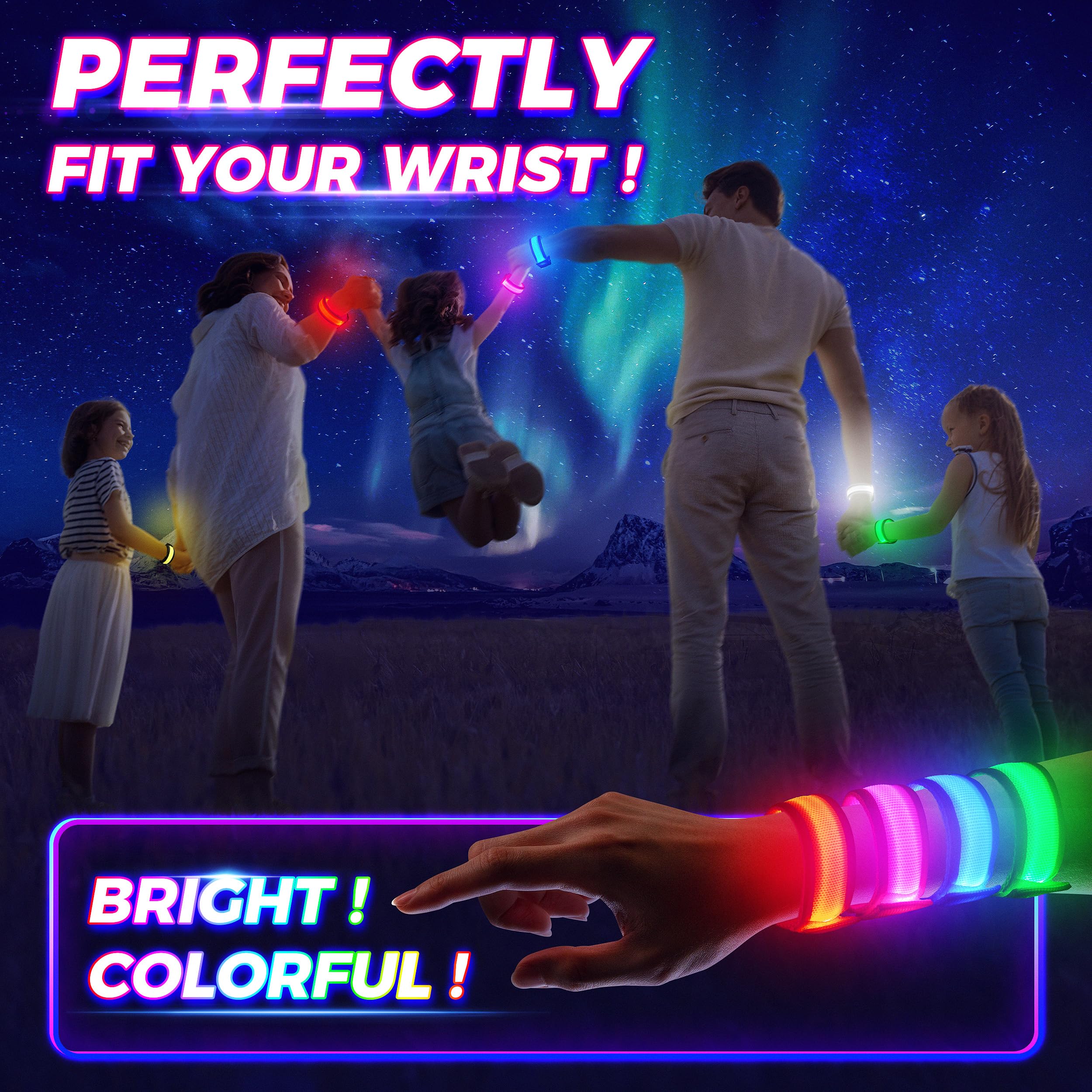 12/24 PCS Glow Bracelets, LED Bracelets for Kids and Adults, Glow in The Dark Party Supplies for Music Festival, Festival Camping, Rave Accessories, Light Up Party Favors