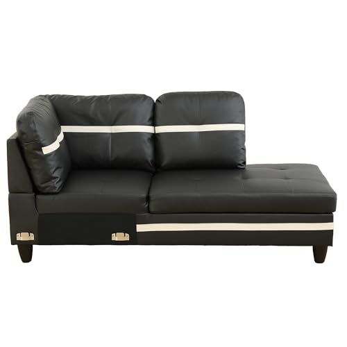 103" W Sectional Couches for Living Room, Sectional Sofa for Living Room Furniture Sets, L Shaped Couch Storage Ottoman, Faux Leather Modular Sectional Sofa Set for Living Room Set, Black White