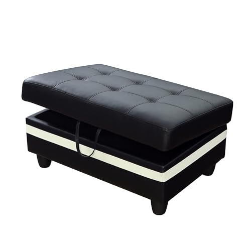 103" W Sectional Couches for Living Room, Sectional Sofa for Living Room Furniture Sets, L Shaped Couch Storage Ottoman, Faux Leather Modular Sectional Sofa Set for Living Room Set, Black White