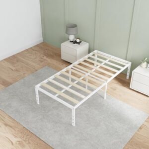 Novilla 18 Inch Twin Bed Frame, White Metal Platform Bed Frame Twin Size, Storage Space Under Bed, No Box Spring Needed, Strong Wood Slats Support, Easy Assembly