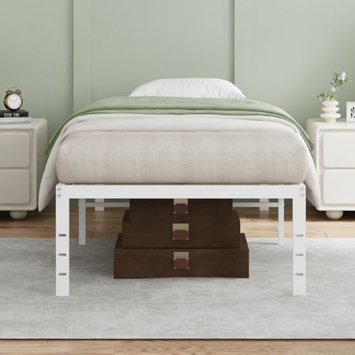 Novilla 18 Inch Twin Bed Frame, White Metal Platform Bed Frame Twin Size, Storage Space Under Bed, No Box Spring Needed, Strong Wood Slats Support, Easy Assembly