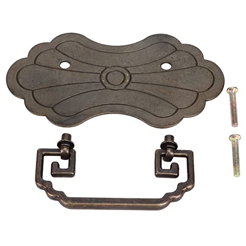 Cabinet Handles Vintage Drawer Pulls Antique Drawer Handle Retro Chinese Style Brass with 2 Screws 12.8x7cm (Bronze)