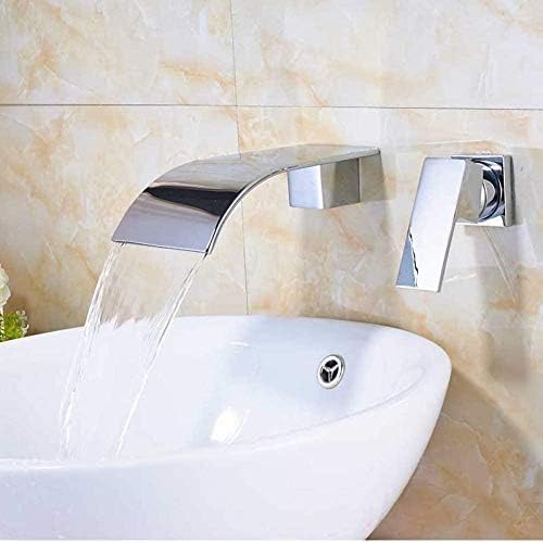 Kitchen Taps Kitchen Tap Faucet Brushed Nickel Waterfall Bathroom Faucet Wall Mount Dual Hole Bathroom Bathtub Mixer Tap Single Handle Brass Hot Cold Water Faucet