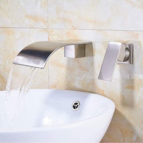 Kitchen Taps Kitchen Tap Faucet Brushed Nickel Waterfall Bathroom Faucet Wall Mount Dual Hole Bathroom Bathtub Mixer Tap Single Handle Brass Hot Cold Water Faucet