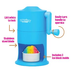 Hawaiian Shaved Ice Mini Snow Cone Machine - Portable Countertop Ice Shaver with No Slip Base - No Electricity Needed - Ice Cup Included - Lightweight - Stainless Steel Blade