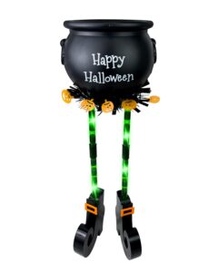 torontokyo halloween candy bowl, 24 inches halloween witches cauldron candy bowl with lighted witch legs, trick or treat candy holder rack for front door porch outdoor indoor decor(green)