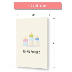 Asmallgf Funny Baby Shower Card, Cute Baby Card, New Baby Gifts for New Mom Dad, New Baby Congratulations,“POPPIN BOTTLES”