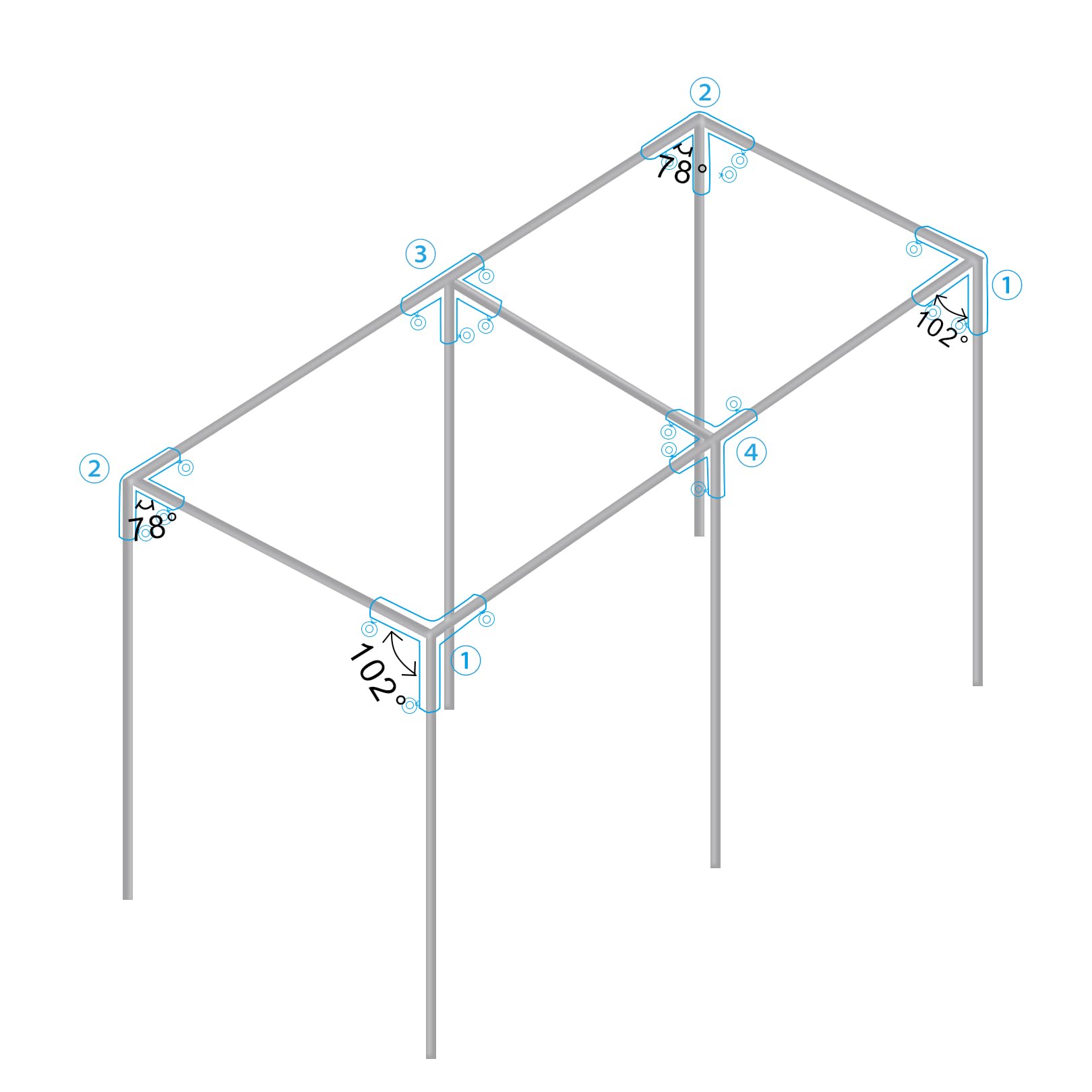 Aoneky 1 3/8'' Slant Roof Corner Canopy Fitting Couplers Kit - Frame Carport Connectors for 4 6 8 10 Leg (6 Leg Kits)