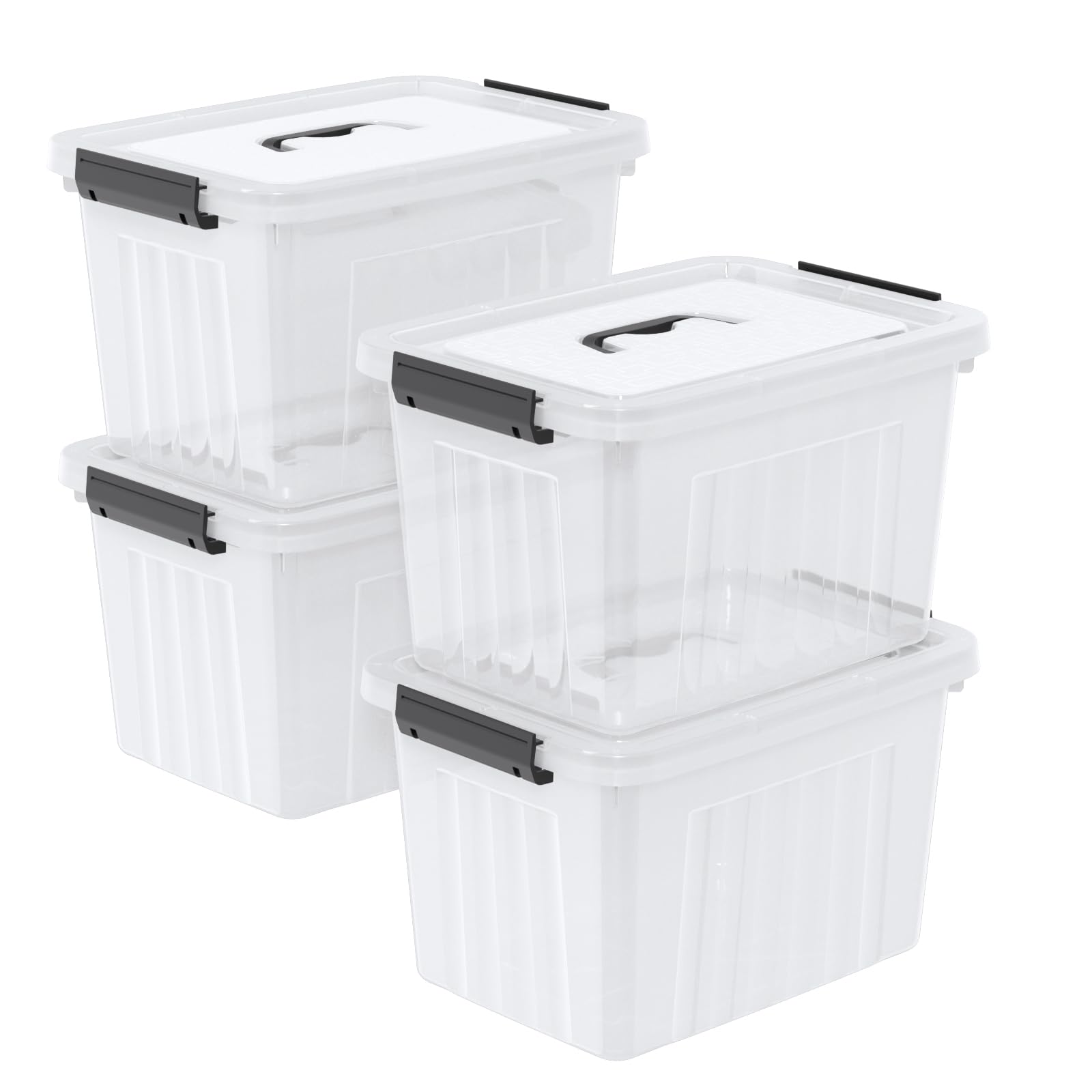 Julyeen 18 L Plastic Storage Bins with latching Lids and Handles, 4 Packs Clear Stackable Container Boxes for Home, Office