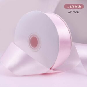 UOUYOO 1 1/2 Inch Pink Satin Ribbon 50 Yards Fabric Ribbons Roll for Gift Wrapping Flower Bouquet Bows Bouquet Bridal Bouquets Wedding Invitations