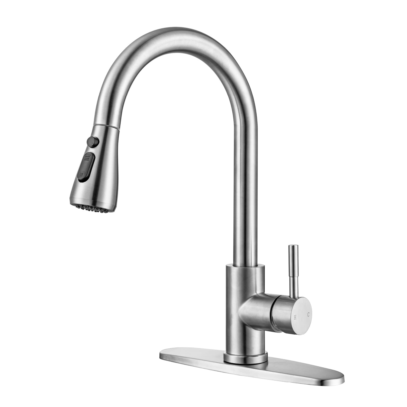 Kitchen Faucet with Pull Down Sprayer Kitchen Sink Faucets Stainless Steel Pull Out Kitchen Faucets Single Handle Deck Mount Brushed Nickel Kitchen Sink Faucets for Farmhouse Camper RV Laundry